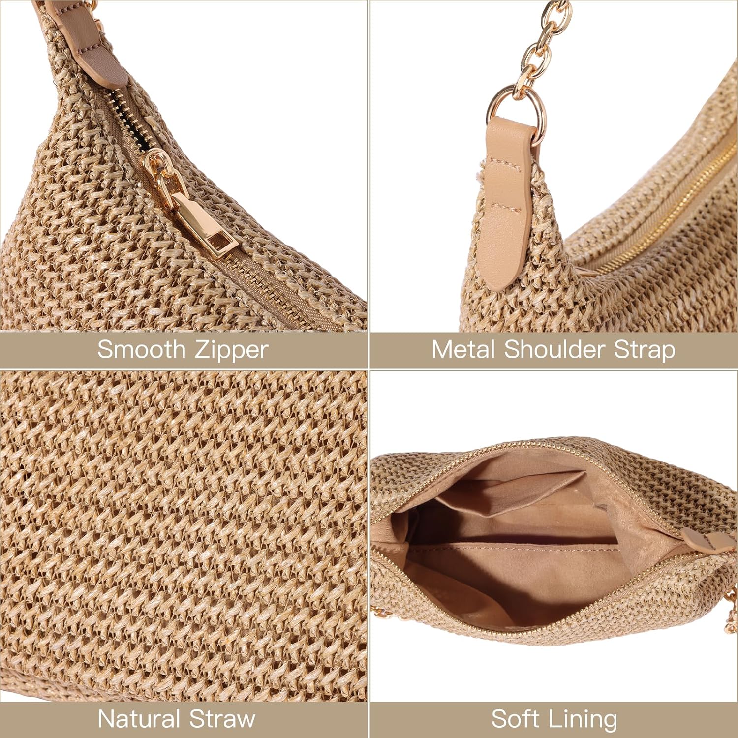 GOLDTIMO Women's Straw Woven Beach Bag Summer Vacation Shoulder Purse
