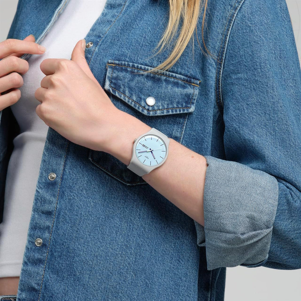Swatch New Gent Biosourced Unisex Watch Casual Polymer Grey Quartz Waterproof Blueberry Sky