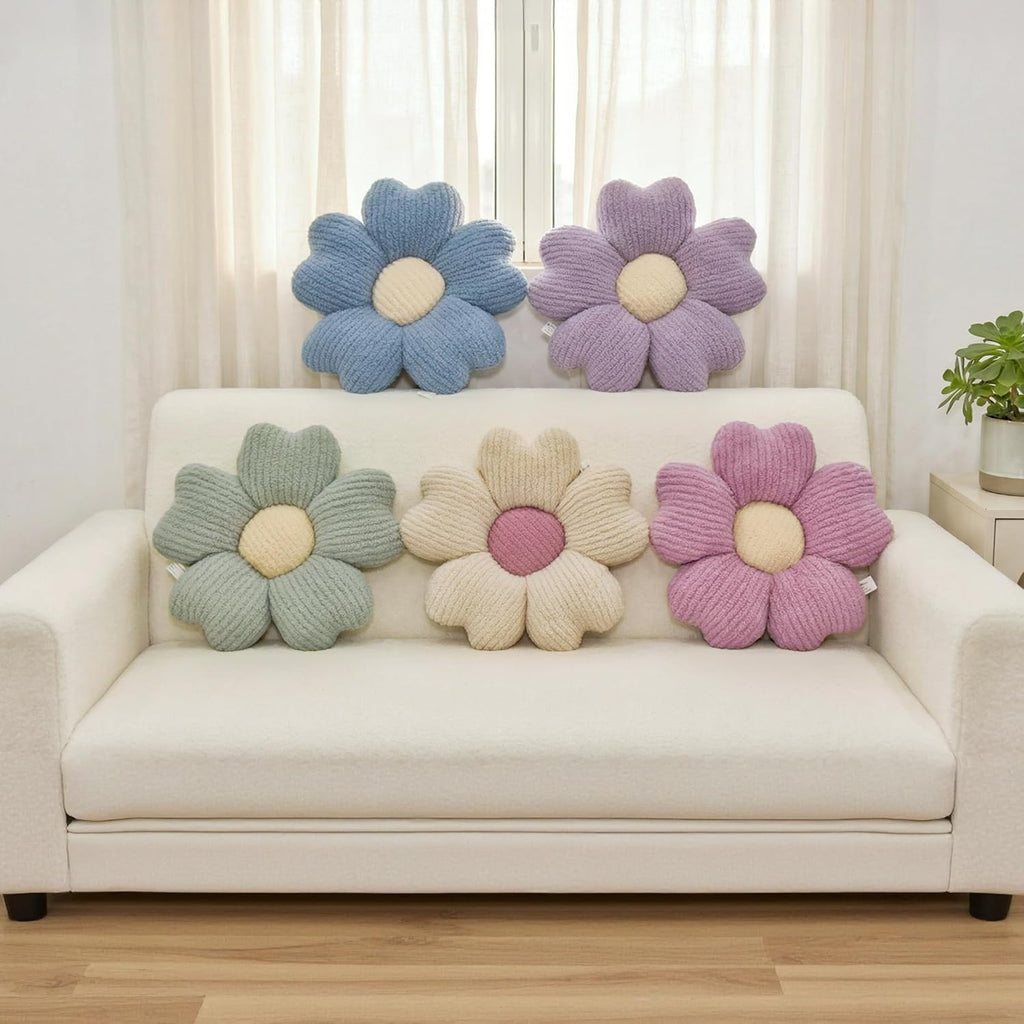 2 Pcs Sage Green Decorative Throw Pillows, 15'' Cute Daisy Flower Shaped Pillow Floor Seating Cushion for Bed Couch Bedroom Room Dorm Decor (Sage Green & Ivory)