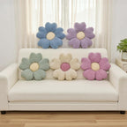 2 Pcs Sage Green Decorative Throw Pillows, 15'' Cute Daisy Flower Shaped Pillow Floor Seating Cushion for Bed Couch Bedroom Room Dorm Decor (Sage Green & Ivory)