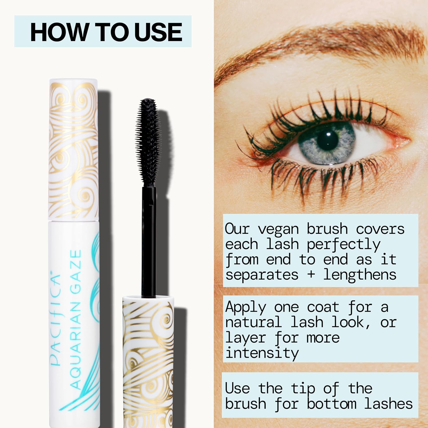 Pacifica Aquarian Gaze Mascara – Abyss (Black) Water-Resistant Long Lash Mascara, Lengthening & Smudge-Proof, Vegan & Cruelty-Free