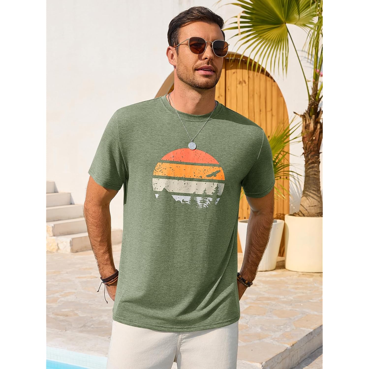Runcati Mens Short Sleeve T-Shirts Casual Graphic Printed Tee Tops Crewneck Summer Beach Hawaiian Vintage Shirt