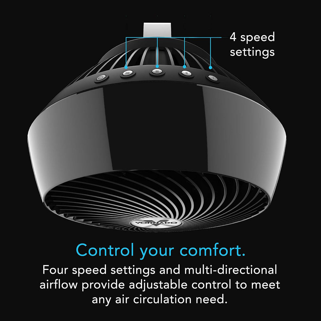 Vornado 660 Large Air Circulator Fan, 4-Speed, Whole Room Electric Fan With 90-Degree Tilt, Chrome Glide Bar, Quiet Cooling For Bedroom, Office, Dorm Room, Black Indoor