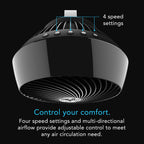 Vornado 660 Large Air Circulator Fan, 4-Speed, Whole Room Electric Fan With 90-Degree Tilt, Chrome Glide Bar, Quiet Cooling For Bedroom, Office, Dorm Room, Black Indoor