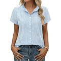 Funlingo Women'S Striped Button Down Shirts Summer Short Sleeve Tops Ruffle Collar Work Blouses Business Casual Outfits