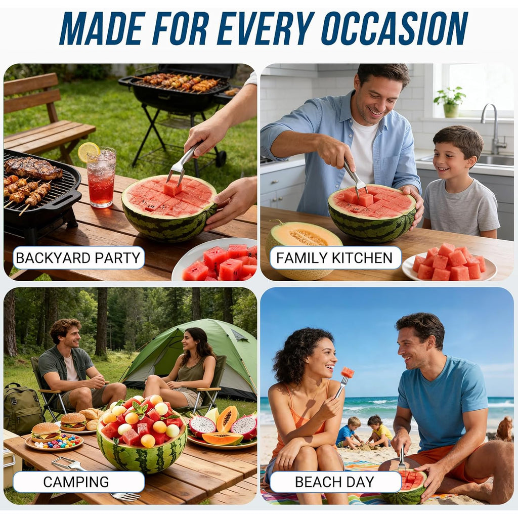 Watermelon Fork Slicer Cutter, 2-In-1 Stainless Steel Watermelon Slicer & Fruit Fork, Summer Kitchen Gadget For Bbq Parties, Camping & Rv Adventures
