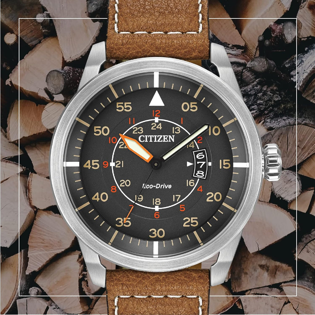 Citizen Men’S Eco-Drive 3-Hand Date Avion Watch With Leather Strap (Style: Aw1361:10H)