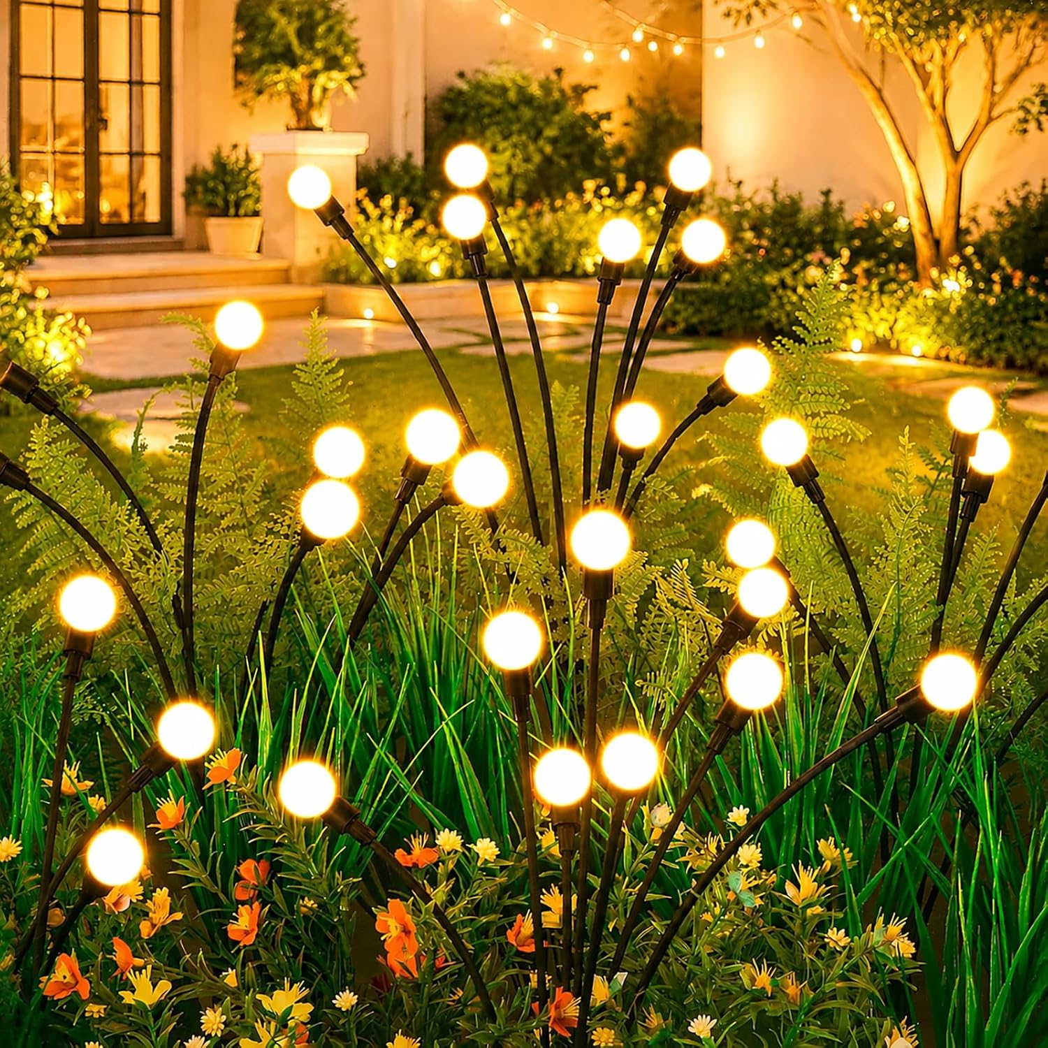 Asmad Solar Lights Outdoor(4 Pack,32 Leds), Solar Garden Lights, Outdoor Decorations, Firefly Light For Patio Decor, Big Bulb, Unique Gifts For Women, Gifts For Grandma