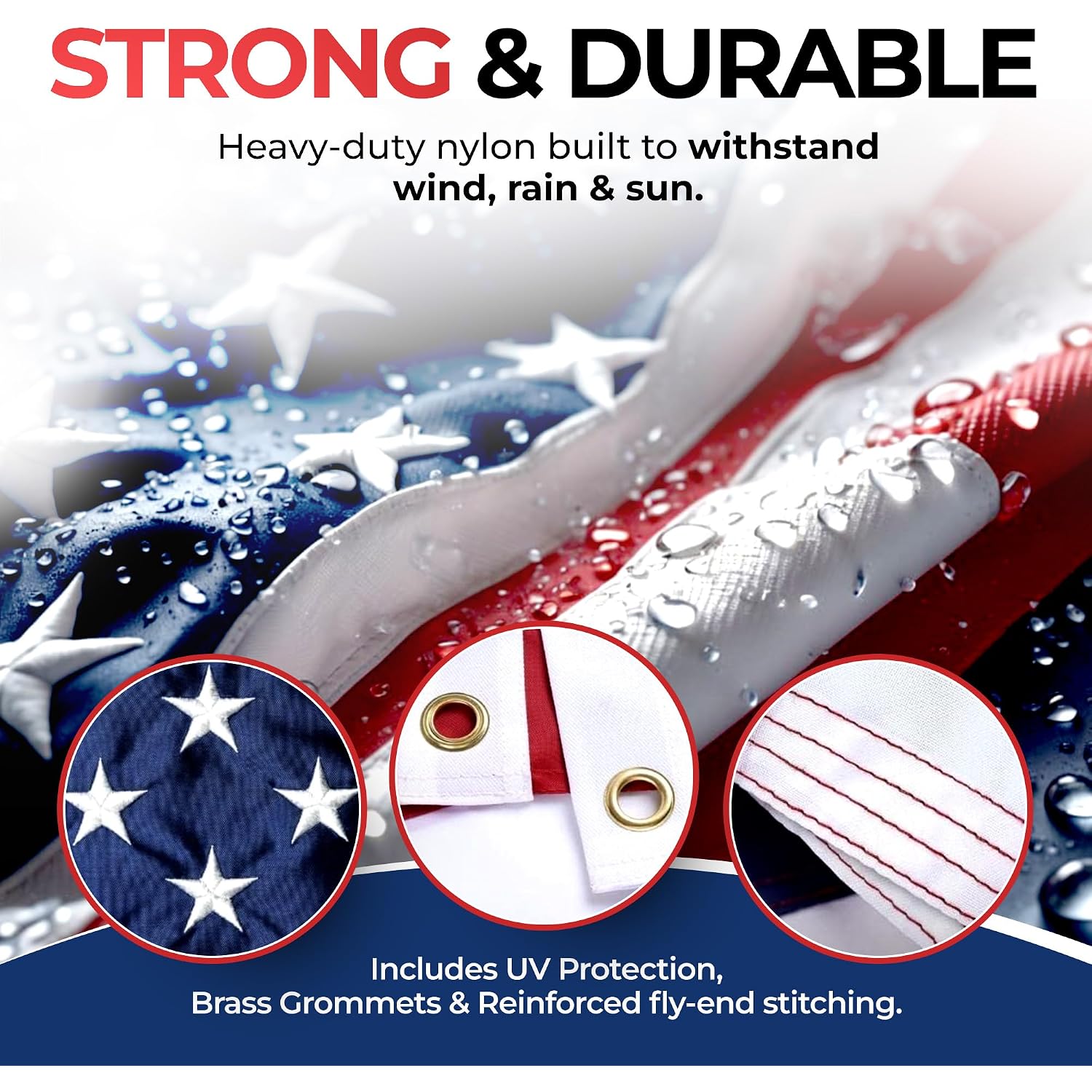 American Flag For Outside 3X5 Heavy Duty, Embroidered Stars, Sewn Stripes | Made In Usa, Uv Protection, Reinforced Material, Brass Grommets, Weather Resistant Us Flag For Outdoor Home, Patio