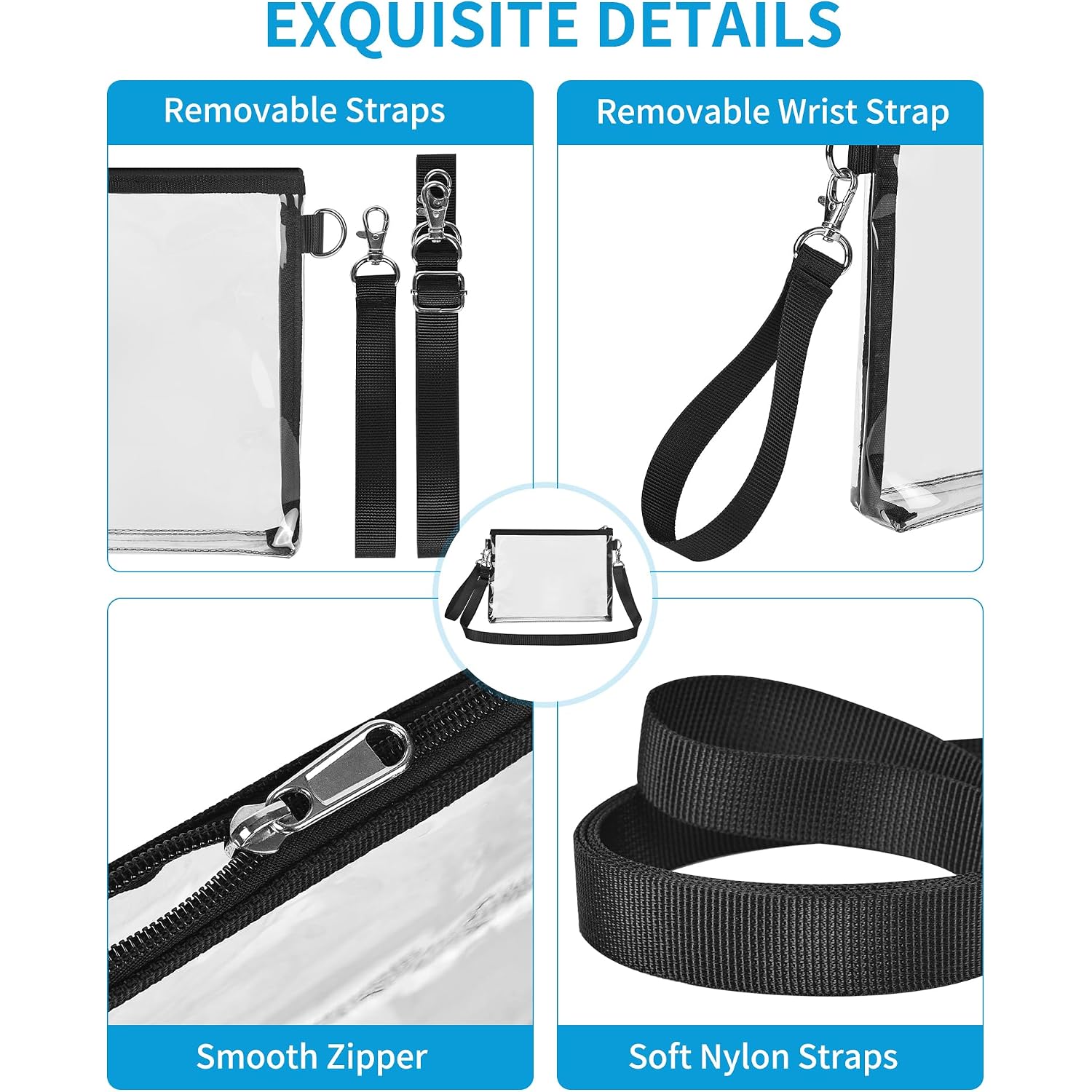 Bagenius Clear Bag For Stadium Events, Clear Purse With Detachable Strap, Sports Fan Handbag Purses For Game Day And Concert