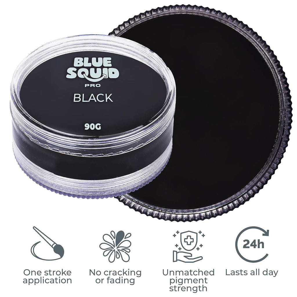 Blue Squid Pro Face Paint - Professional Water Based Single Cake Facepaint & Body Paints - Sfx Makeup, Kids Adults Face Painting For Costume, Halloween, Cosplay - Classic Black 90G / 3Oz