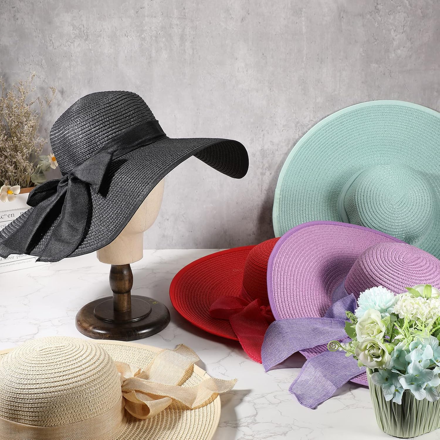 12 Pcs Women'S Wide Brim Straw Hats Floppy Sun Hat Panama Fedora For Tea Party Foldable Sun Visors Summer Beach Cap