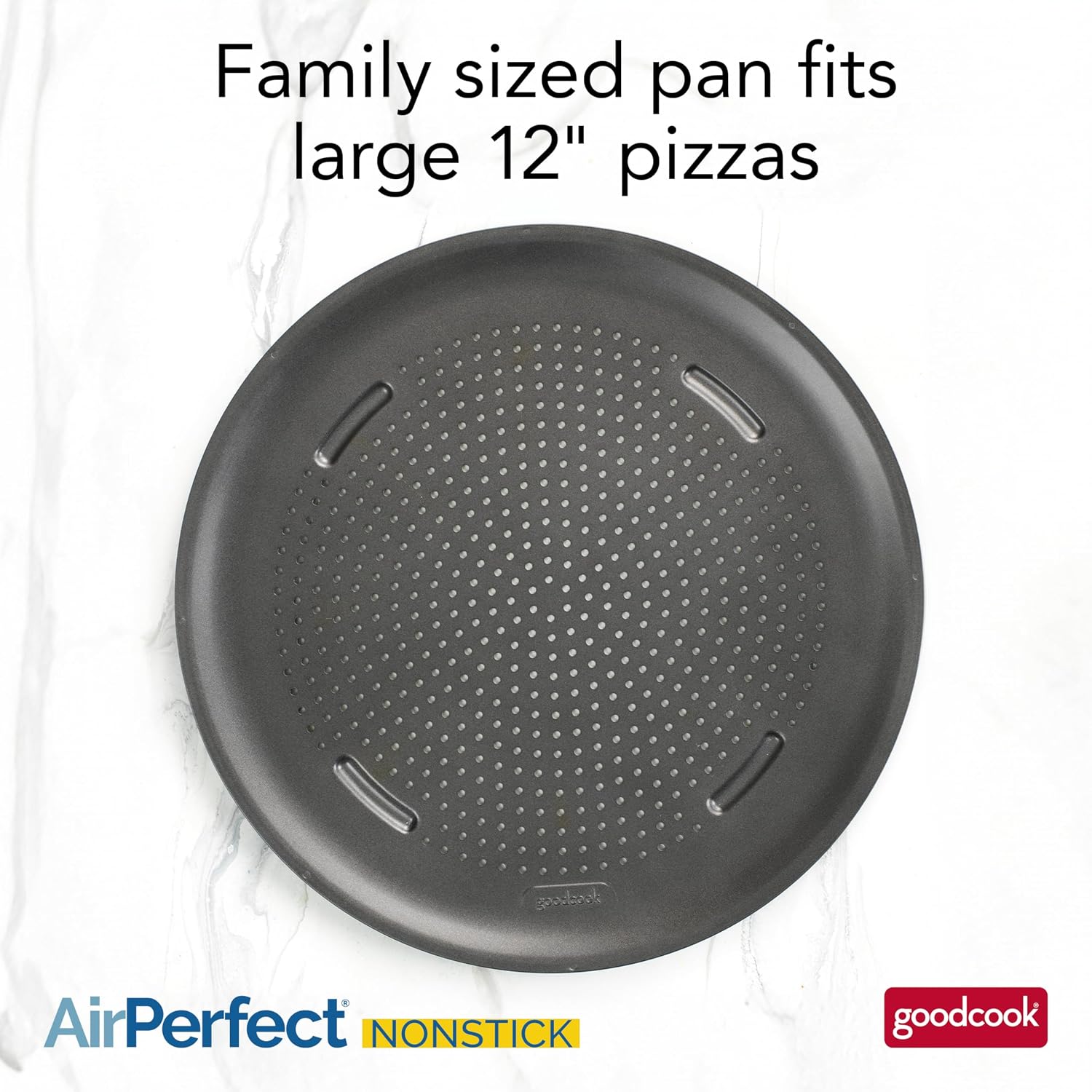 Goodcook Airperfect Insulated Nonstick Carbon Steel Pizza Pan With Cutting Guides, Perforated Nonstick Pizza Pan, 15.75-Inch, Gray