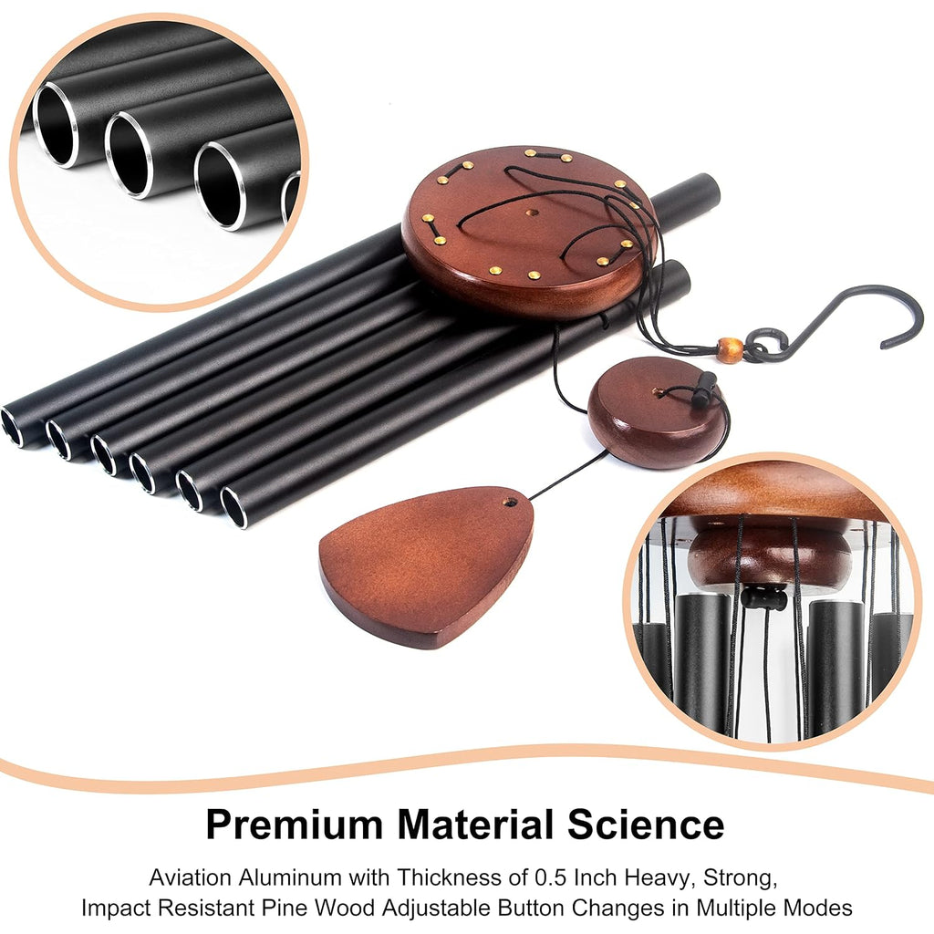 Large Aluminium Wind Chimes 37" To Create A Zen Atmosphere Suitable For Outdoor, Garden, Patio Decoration. Classic Black Wind Chime With Wind Catcher Suitable As A Gift For Mom Neighbor Unisex