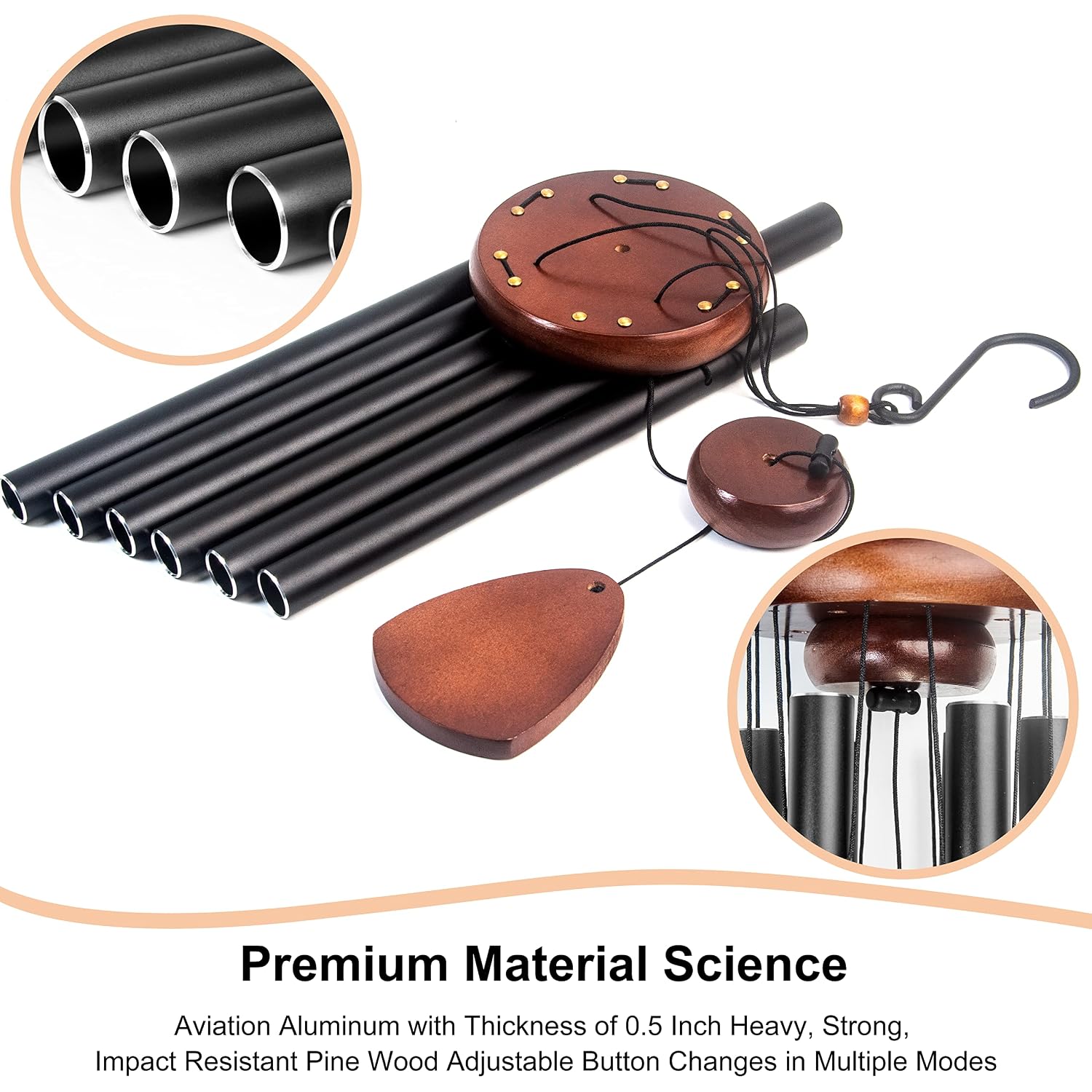 Large Aluminium Wind Chimes 37" To Create A Zen Atmosphere Suitable For Outdoor, Garden, Patio Decoration. Classic Black Wind Chime With Wind Catcher Suitable As A Gift For Mom Neighbor Unisex