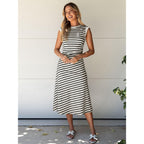 Glamaker Women Summer Tshirt Midi Dress Soft A Line Cap Sleeve Casual Sun Dress For Work Beach Vacation