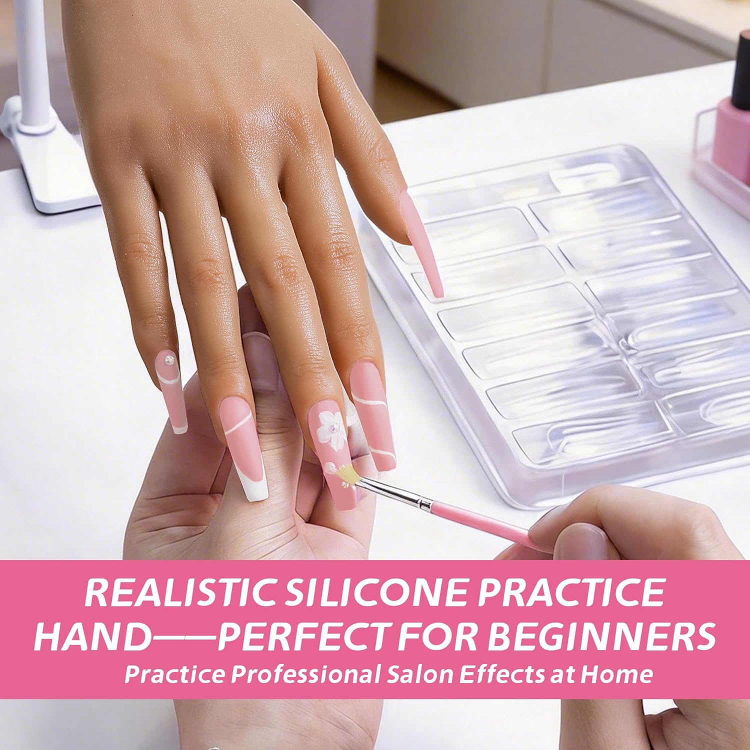 Practice Hand for Acrylic Nails,Realistic Silicone Training Hand with Flexible Fingers for Nail Art Practice,Professional Mannequin Hand Model Kit for Gel Polish & Manicure Beginners