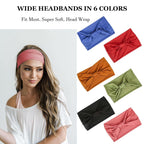 Gili 6 Pack Wide Headbands For Women Non Slip Soft Elastic Hair Bands Yoga Running Sports Workout Gym Head Wraps, Knotted Cotton Cloth African Turbans Bandana (With 6 Pcs Hair Ties)
