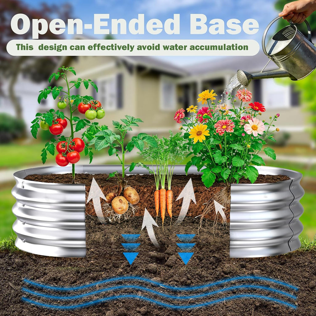 Galvanized Raised Garden Bed Outdoor, 4X2X1Ft(2Pack) Metal Heavy Duty Planter Boxes For Gardening, Easy Assemble Bottomless Small Oval Plant Container Kit For Vegetable, Flower, Fruit, Silver