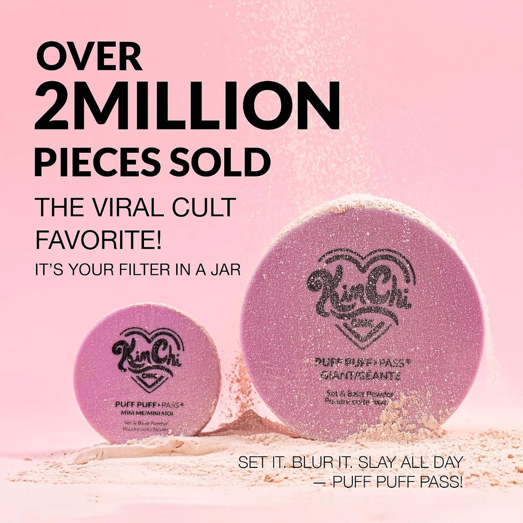 Kimchichic Beauty Puff Puff Pass Set And Bake Setting Powder For Makeup, Extra Fluffy Loose Face Powder Poof, Soft Natural Face Makeup For Uneven Skin Tone, 09 Pink