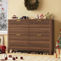 Shoe Cabinet Storage For Entryway, Fluted Shoe Cabinet With 4 Flip Drawers, Hidden Shoe Rack Freestanding Wooden Shoe Organizer With Legs For Hallway, Walnut
