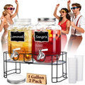 KIKCOIN 1 Gallon Glass Drink Dispensers for Parties, 2 Pack Leakproof Beverage Dispenser with Stand & 18/10 Stainless Steel Spigot & Filter -for Lemonade, Juice, Sun Tea, Punch- ALL DISHWASHER SAFE
