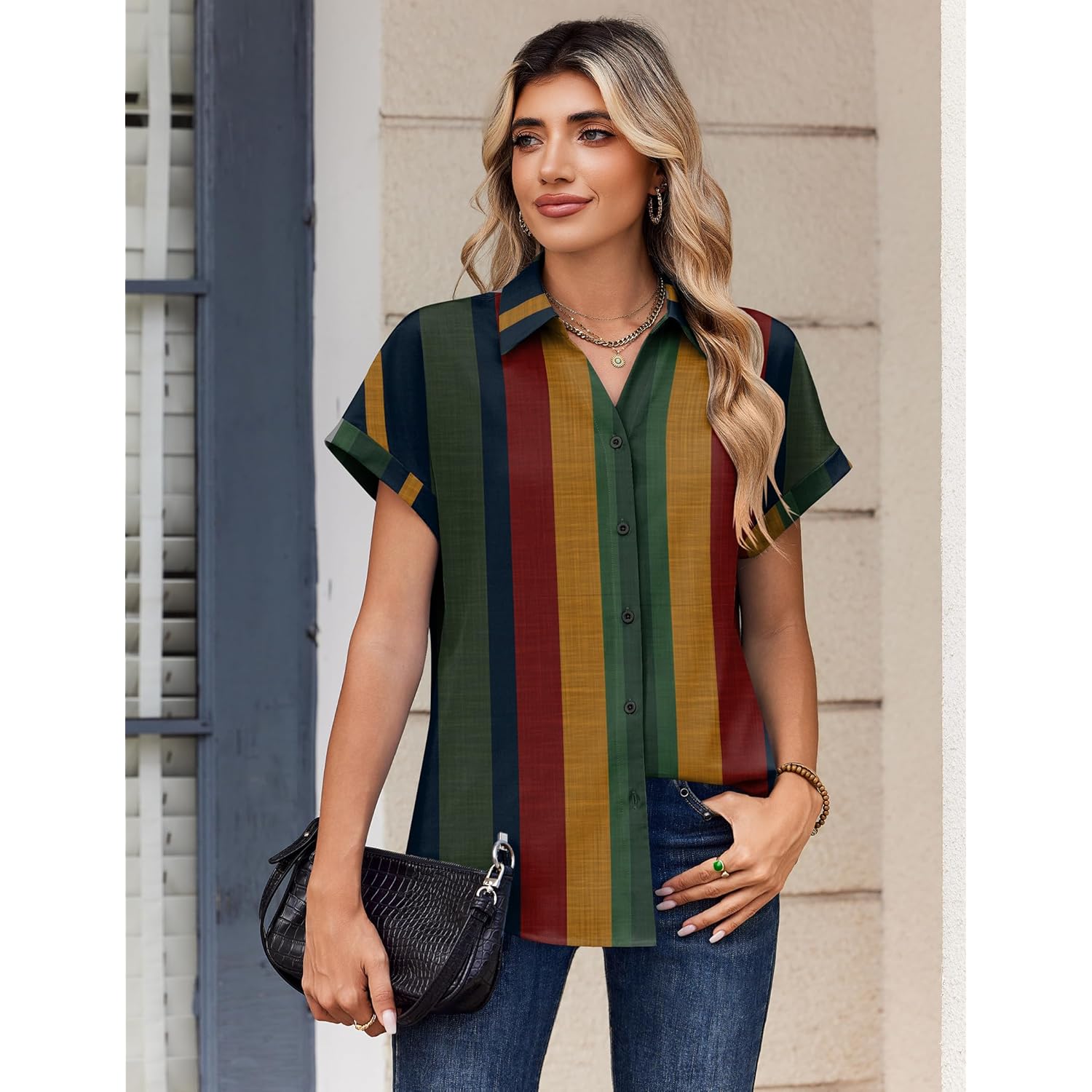 Womens Tops Short Sleeve Shirts Button Down Casual Blouses V Neck Outfits Summer Spring Clothes 2026