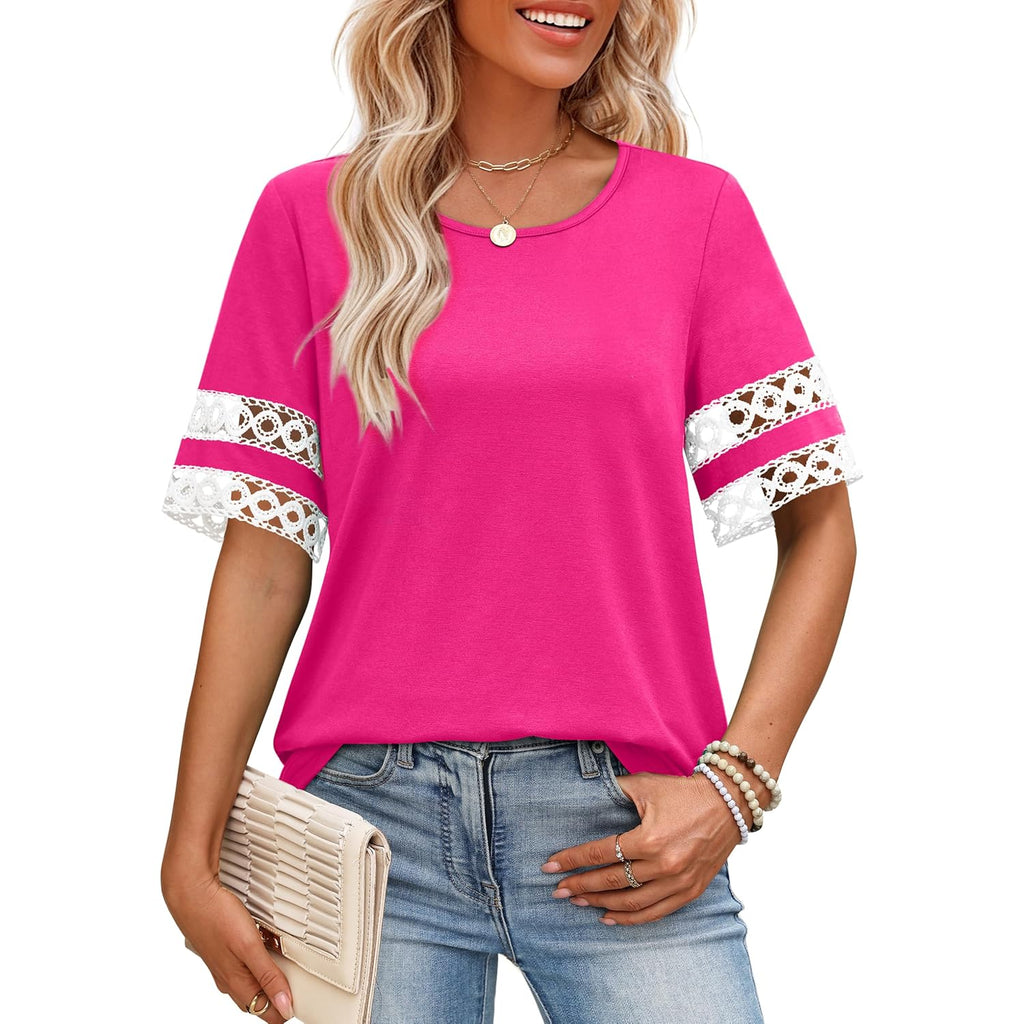 Xieerduo Women Blouses Dressy Casual Summer Tops Color Block Short Sleeve Shirts Fashion Business Casual Outfits