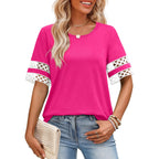 Xieerduo Women Blouses Dressy Casual Summer Tops Color Block Short Sleeve Shirts Fashion Business Casual Outfits