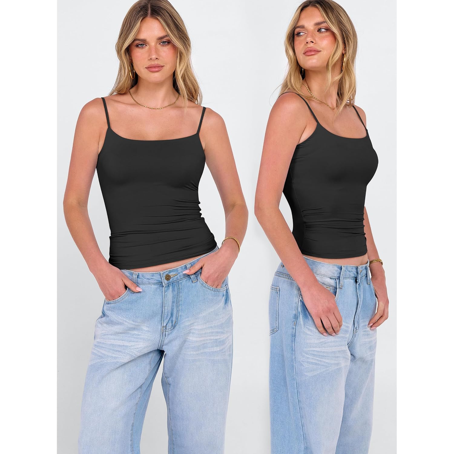 ANRABESS Tank Tops for Women Square Neck Adjustable Spaghetti Strap Double Lined Camisole Tops Summer Basic Cami Shirts