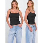 Anrabess Womens Cropped Spaghetti Strap Double Lined Tank Tops | Square Neck Camisole, Soft Stretchy Silky Fabric, Slim Fit, Casual Summer Layering, Going Out Workout, Y2K Basic Style