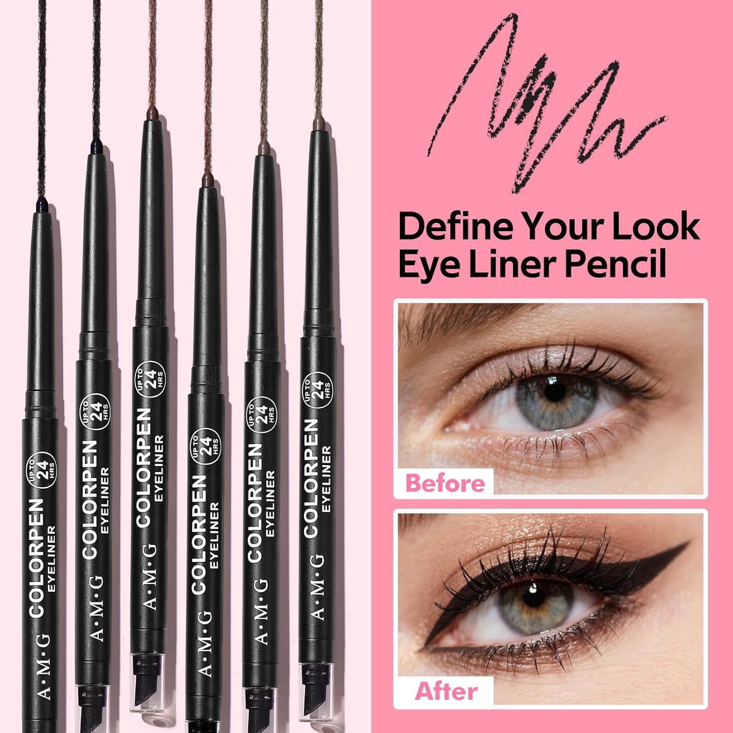 KIMUSE 6 Pack Eyeliner Pencil Set, Waterproof Smudge-proof Long Lasting Ultra‑Fine Smooth Gel Eye Liner for Daily Makeup, High Pigment Eye Makeup Pen for Women Girls