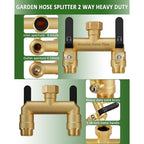 Hose Splitter 2 Way Heavy Duty, Full Flow Garden Hose Splitter With 2 Long Metal Handles, Brass Rust And Freeze Resistant Water Hose Bib Splitter, T Adapter Connector With 3/4 - Inch Ght Thread（Black）