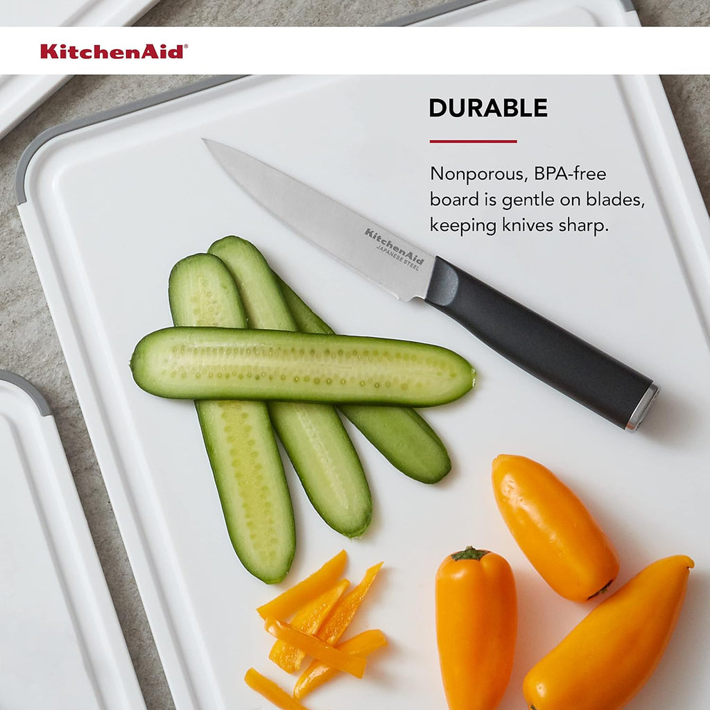 Kitchenaid Classic Cutting Board With Perimeter Trench And Non Slip Edges, Dishwasher Safe, 11 Inch X 14 Inch, White And Gray
