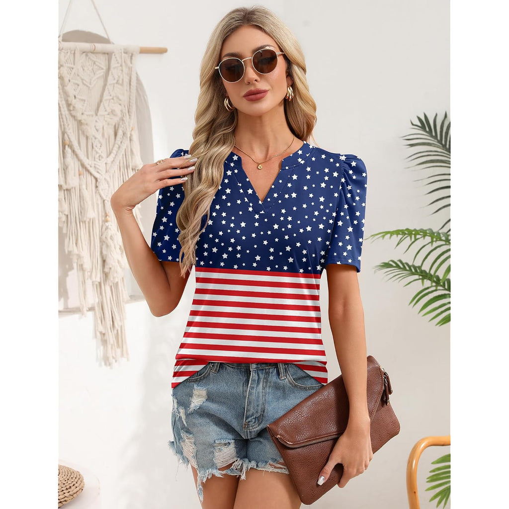 Zeagoo Women Blouses Puff Short Sleeve Tops V Neck Dressy Casual Spring Shirts Boho Floral Cute Clothes 2026