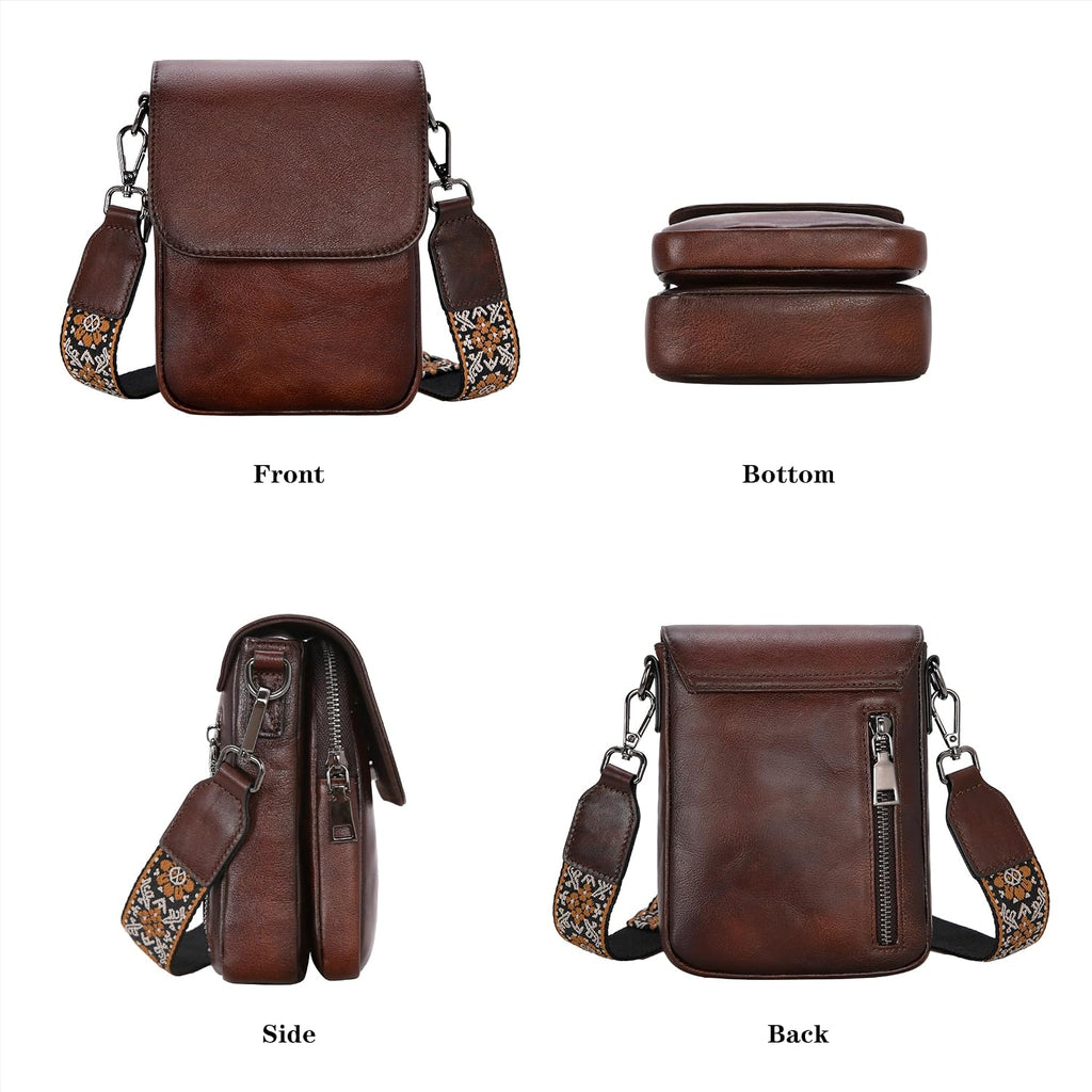 Heshe Leather Small Crossbody Bags For Women Rfid Blocking Cell Phone Purse Anti-Theft Travel Bag With Wide Straps