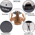 Womens Summer Sun Hat Beach Hat Wide Brim Outdoor UV Protection Hat Foldable Cool Mesh Ponytail Bucket Hat Grey+beige