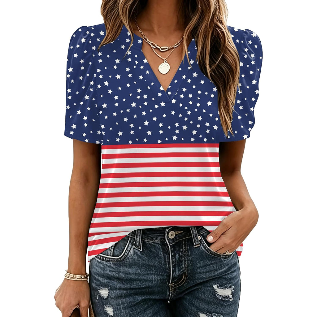 Zeagoo Women Blouses Puff Short Sleeve Tops V Neck Dressy Casual Spring Shirts Boho Floral Cute Clothes 2026