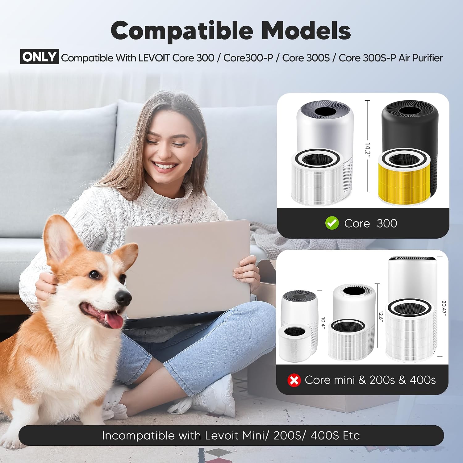 Core 300 Replacement Filter For Levoit Core 300-P Core 300S-P Air Purifier | 3-In-1 High Efficiency And Activated Carbon Filter For Home Bedroom Large Room Pets Odor Smoke, Core 300-Rf, 2 Pack, White