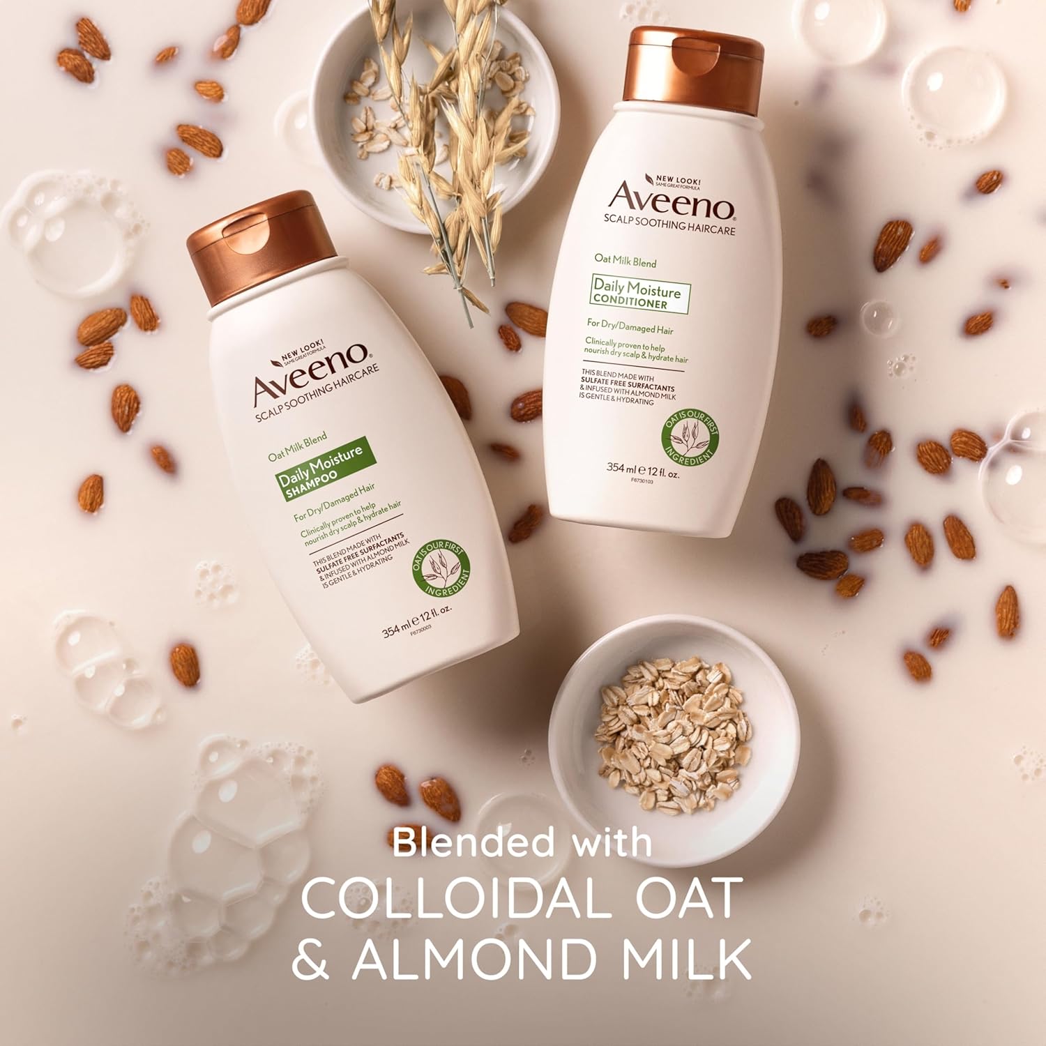 Aveeno Farm-Fresh Oat Milk Sulfate-Free Shampoo with Colloidal Oatmeal & Almond Milk, Moisturizing Shampoo for All Hair Types, Safe for Color-Treated Hair, Paraben & Dye-Free, 12 Fl Oz