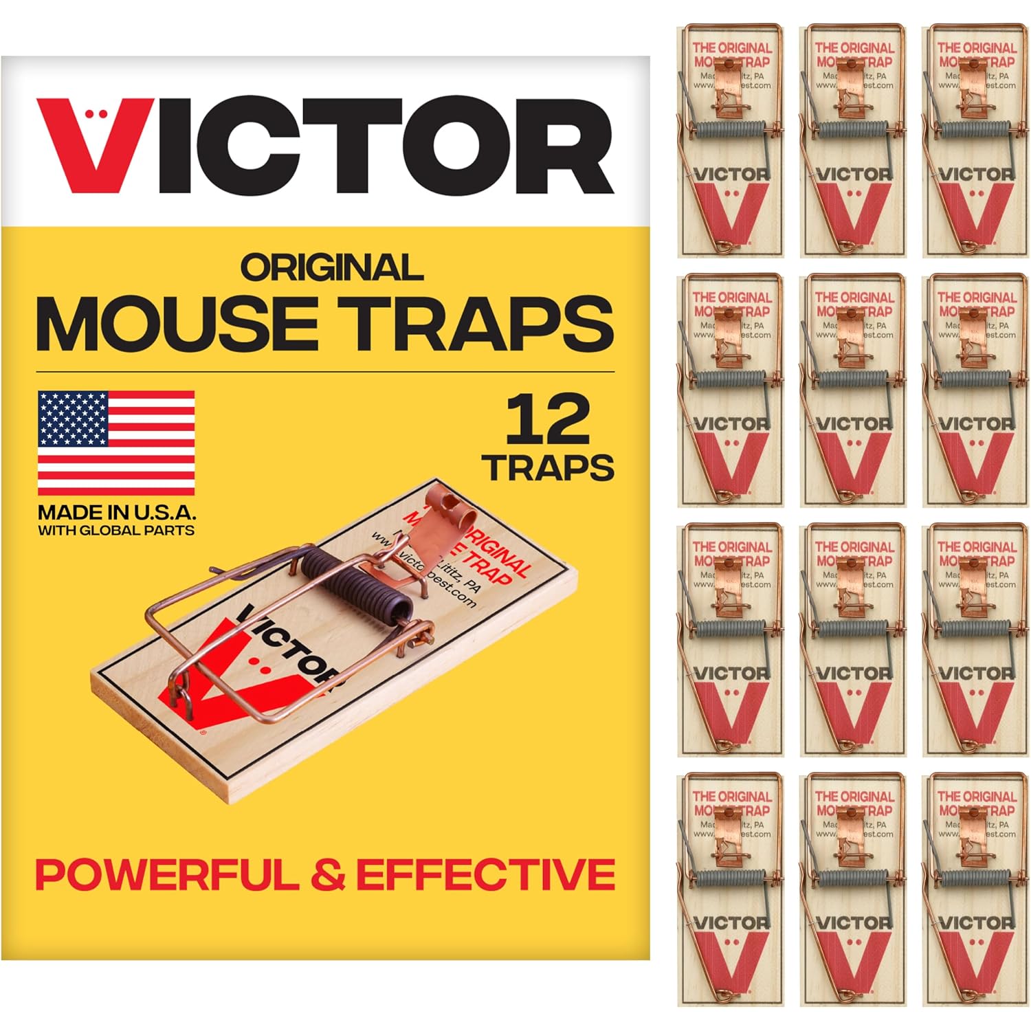 Victor Metal Pedal Mouse Traps, 12-Pack, Reusable Wooden Snap Traps | Fsc Certified Wood, Indoor Mice Control Pest Elimination, Rodent Killer Control, Clean & Quick Trapping, Mice Traps For House