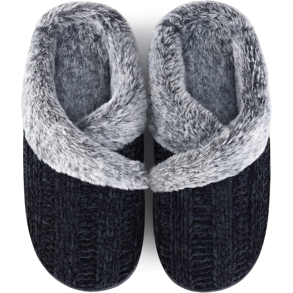 Slippers For Women Fuzzy House Slip On Indoor Outdoor Bedroom Furry Fleece Lined Ladies Comfy Memory Foam Female Home Shoes Anti-Skid Rubber Hard Sole