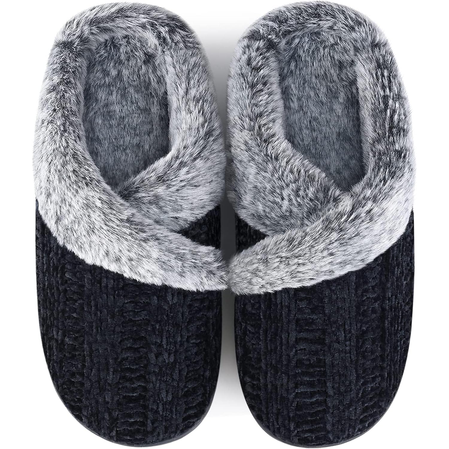 Slippers For Women Fuzzy House Slip On Indoor Outdoor Bedroom Furry Fleece Lined Ladies Comfy Memory Foam Female Home Shoes Anti-Skid Rubber Hard Sole