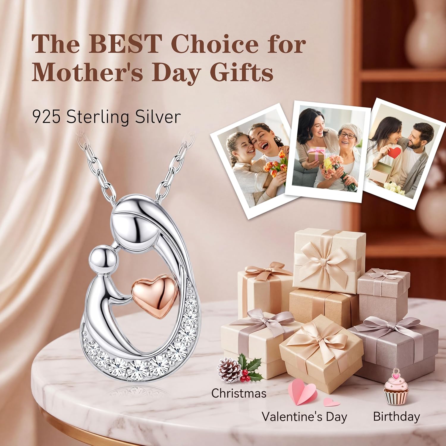 MILACOLATO Mothers Day Necklace for Mom 925 Sterling Silver Mom and Child Necklace with Birthstones Heart Mother Daughter Necklaces for Women New Mum Grandma Wife Birthday Mothers Day Jewelry Gifts