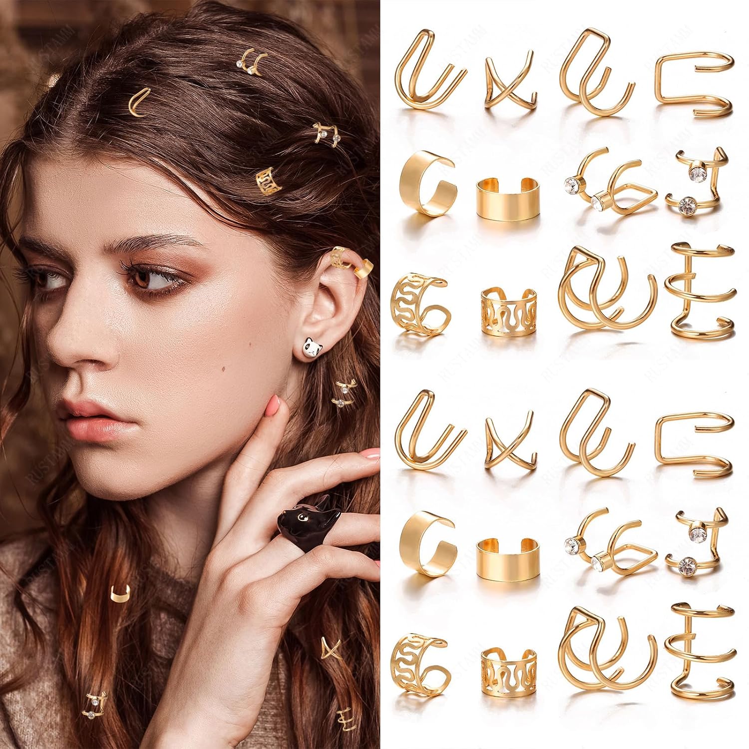 24 Pcs Gold Silver Hair Braids Dreadlock Non-Piercing Ear Clip Beard Beads Cuffs Clip Hair Accessories Styling Fashion Jewelry Gift Toos For Women Men