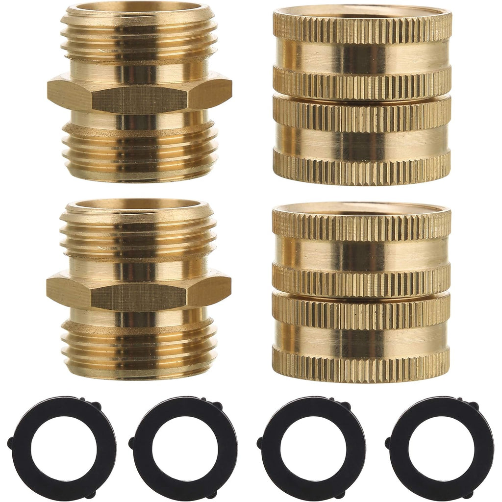 M Mingle Garden Hose Adapter, Male To Male, Female To Female, 3/4 Inch Brass Connector, 4-Pack With Extra 4 Washers