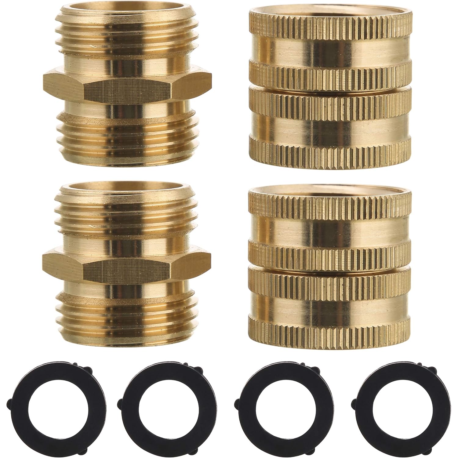 M Mingle Garden Hose Adapter, Male To Male, Female To Female, 3/4 Inch Brass Connector, 4-Pack With Extra 4 Washers