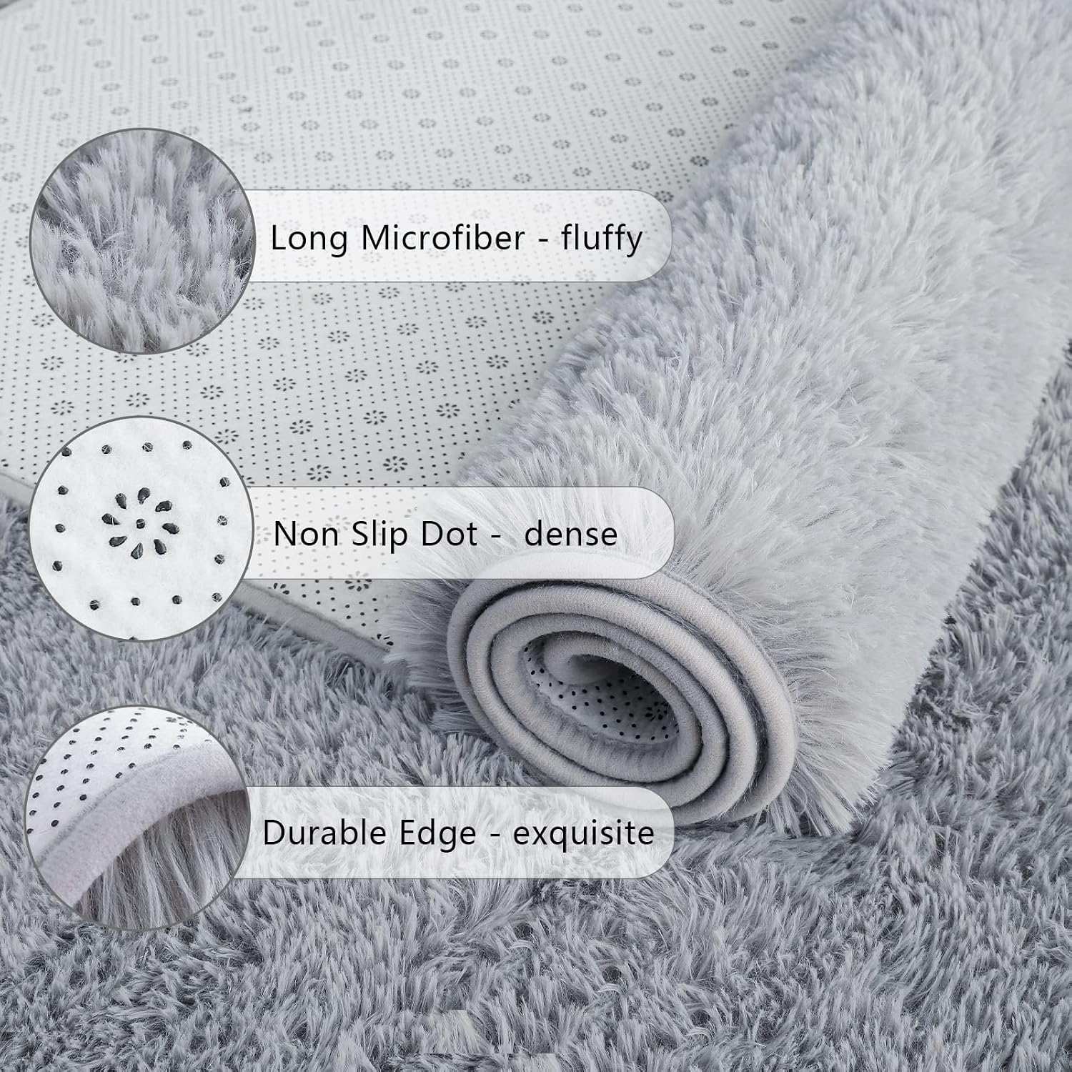 Soft Runner Rugs For Bedroom Living Room Plush Fluffy Rug 2X6 Feet, Shag Furry Area Rug Carpet Non Shedding For Nursery Children Kids Girls Room Home Decorative, Grey