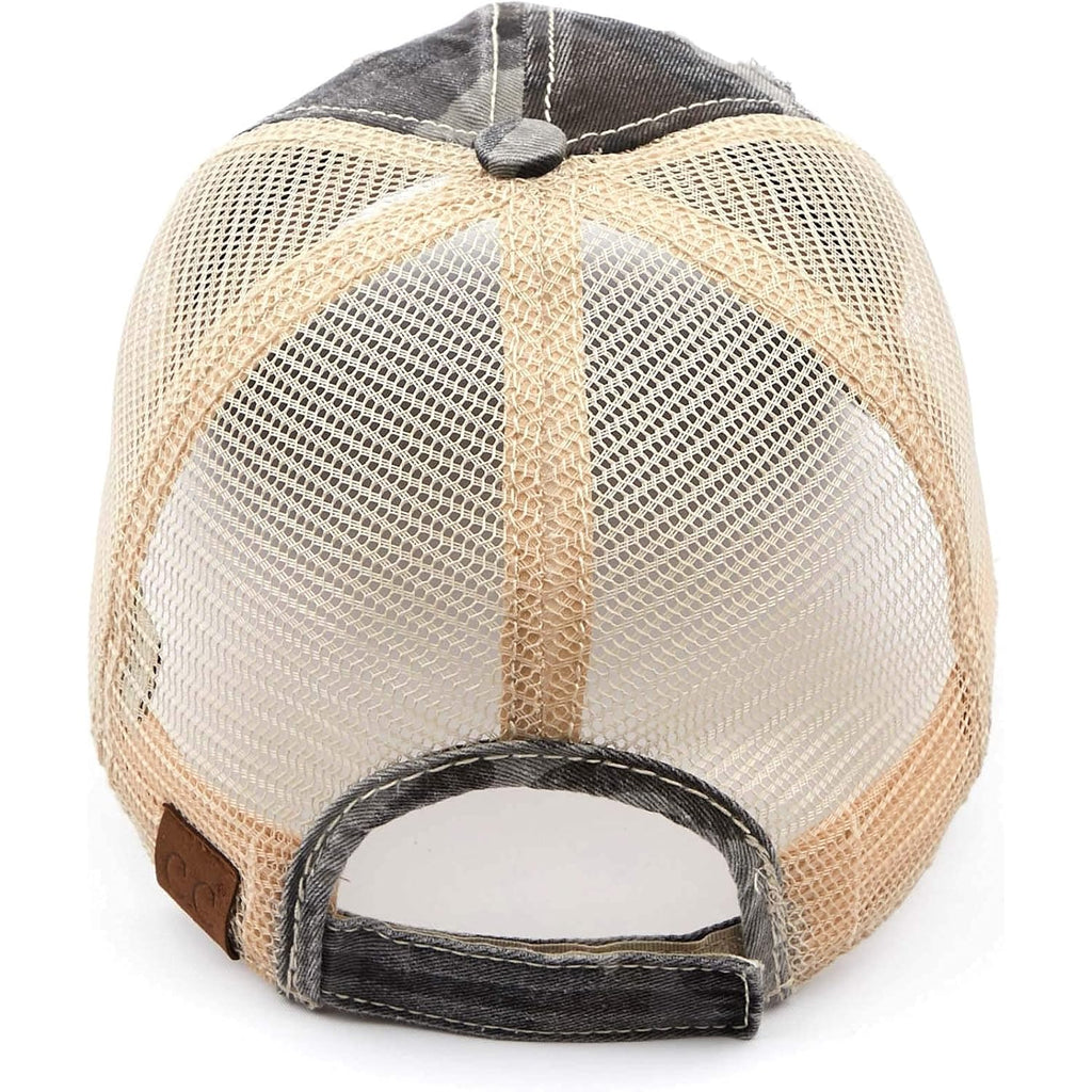Funky Junque Trucker Hat for Women – Distressed Low Profile Western Camo Baseball Cap with Mesh, Trendy and Adjustable Fit