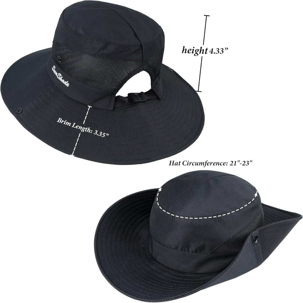 Women's Sun-Hat UV-Protection-Foldable Mesh Wide-Brim Outdoor Summer Beach Fishing Hat with Ponytail-Hole